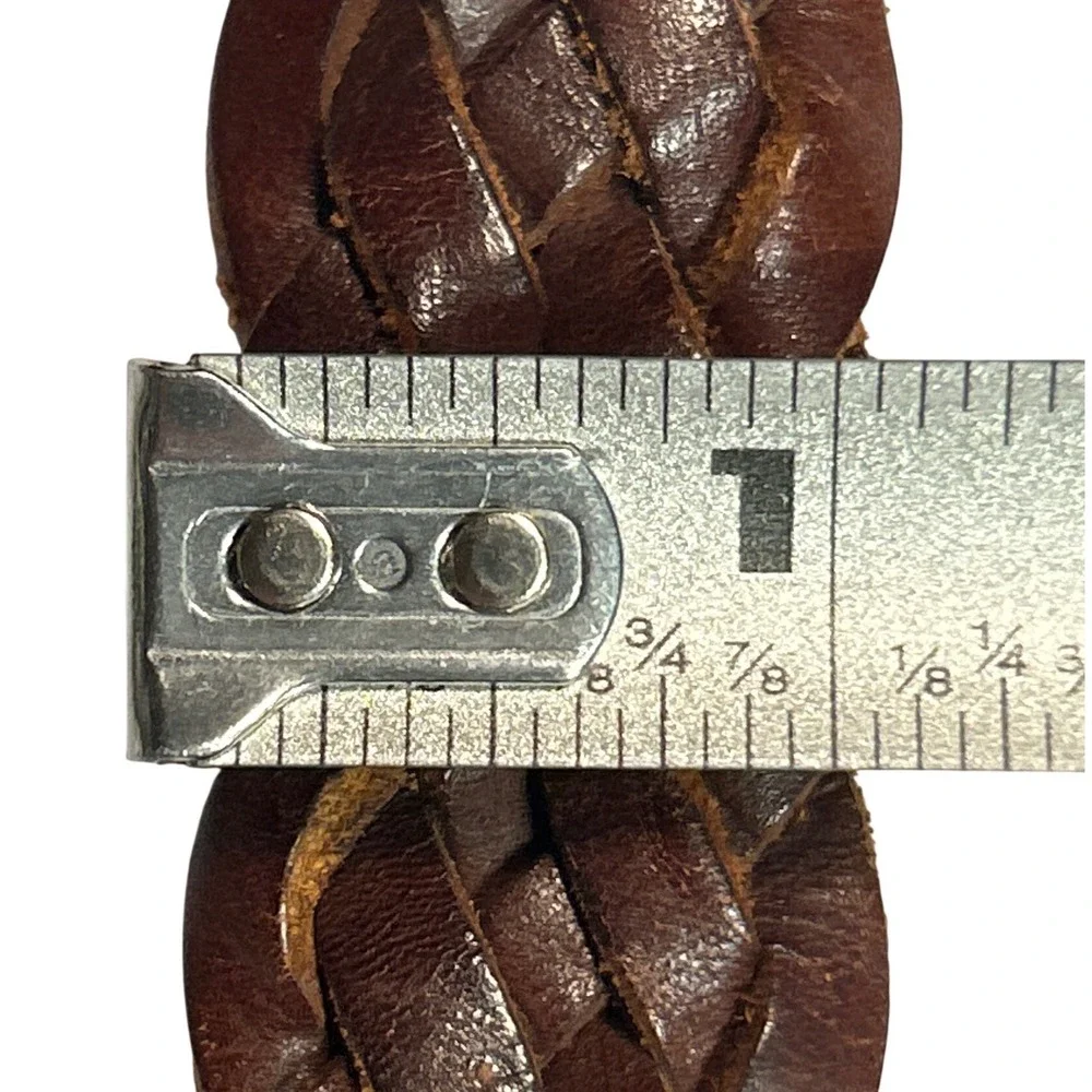 VTG Cherokee Brown Braided Genuine Leather Belt Brass Buckle Medium Up to 38